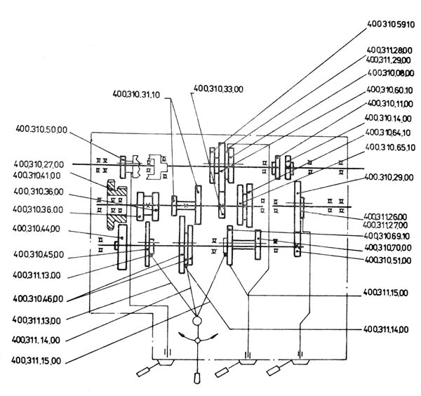 Кінематична схема коробки подач токарно-гвинторізного верстата SN-402, SN-502 SN-402, SN-502 Схема кінематична коробки подач токарно-гвинторізного верстата
